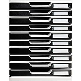 Exacompta MODULO A4 Schubladenbox Office Schwarz, 10 Schubladen geschlossen A4/A4+, leise, Sicherheitsstopp, stapelbar