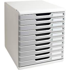 Exacompta MODULO A4 Schubladenbox Office Steingrau, 10 Schubladen geschlossen A4/A4+, leise, Sicherheitsstopp