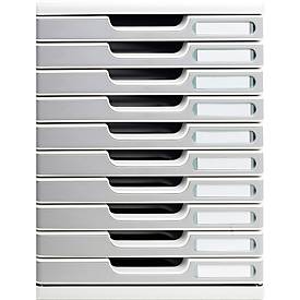 Exacompta MODULO A4 Schubladenbox Office Steingrau, 10 Schubladen geschlossen A4/A4+, leise, Sicherheitsstopp