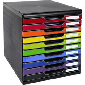 Exacompta MODULO A4 Schubladenbox Regenbogen, 10 Schubladen geschlossen A4/A4+, leise, Sicherheitsstopp, stapelbar