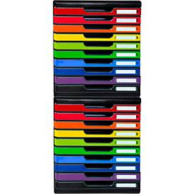 Exacompta MODULO A4 Schubladenbox Regenbogen, 10 Schubladen geschlossen A4/A4+, leise, Sicherheitsstopp, stapelbar