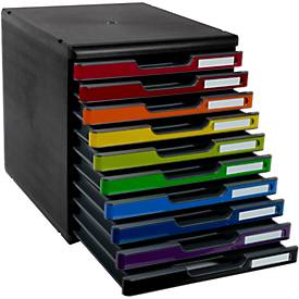 Exacompta MODULO A4 Schubladenbox Regenbogen, 10 Schubladen geschlossen A4/A4+, leise, Sicherheitsstopp, stapelbar