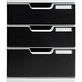 Exacompta MODULO A4 Schubladenbox Schwarz, 3 Schubladen geschlossen A4/A4+, staubgeschützt, leise, Sicherheitsstopp