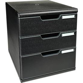 Exacompta MODULO A4 Schubladenbox Schwarz, 3 Schubladen geschlossen A4/A4+, staubgeschützt, leise, Sicherheitsstopp