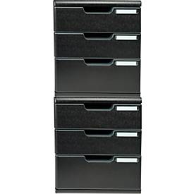 Exacompta MODULO A4 Schubladenbox Schwarz, 3 Schubladen geschlossen A4/A4+, staubgeschützt, leise, Sicherheitsstopp