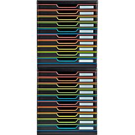 Exacompta MODULO A4 Schubladenbox Schwarz/Harlekin, 10 geschlossene Schubladen A4/A4+, leise, Sicherheitsstopp, stapelbar