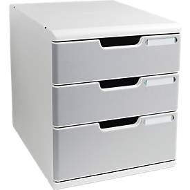 Exacompta MODULO A4 Schubladenbox Steingrau, 3 Schubladen geschlossen A4/A4+, staubgeschützt, leise, Sicherheitsstopp