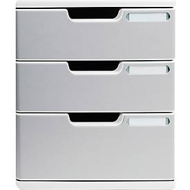 Exacompta MODULO A4 Schubladenbox Steingrau, 3 Schubladen geschlossen A4/A4+, staubgeschützt, leise, Sicherheitsstopp
