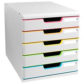 Exacompta MODULO A4 Weiß/Harlekin, 5 Schubladen geschlossen A4/A4+, staubgeschützt, leise, Sicherheitsstopp