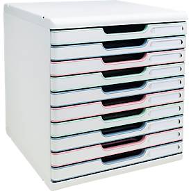 Exacompta Modulo Schubladenbox Autentik, für A4/A4+, aus recyceltem Kunststoff, geschlossene Schubladen, stapelbar, leiser Auszug, 10 Schubladen, weiß