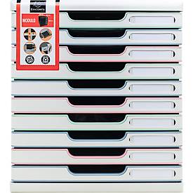 Exacompta Modulo Schubladenbox Autentik, für A4/A4+, aus recyceltem Kunststoff, geschlossene Schubladen, stapelbar, leiser Auszug, 10 Schubladen, weiß