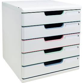 Exacompta Modulo Schubladenbox Autentik, für A4/A4+, aus recyceltem Kunststoff, geschlossene Schubladen, stapelbar, leiser Auszug, 5 Schubladen, weiß