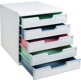 Exacompta Modulo Schubladenbox Autentik, für A4/A4+, aus recyceltem Kunststoff, geschlossene Schubladen, stapelbar, leiser Auszug, 5 Schubladen, weiß