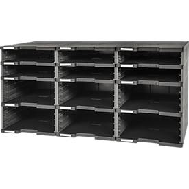 Exacompta MODULODOC EcoBlack Dokumentenablage 12 Fächer (6x56/6x110 mm), Etikettenhalter, Schubladen nachrüstbar, 25 Jahre Garantie