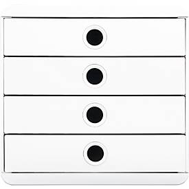 Exacompta Pop Box Schubladenbox, für A4/A4+, aus recyceltem Kunststoff, geschlossene Schubladen, stapelbar, leiser Auszug, 4 Schubladen, weiß