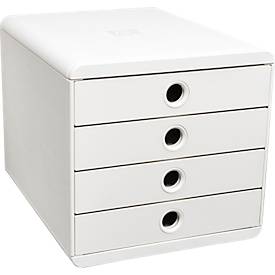 Exacompta Pop Box Schubladenbox, für A4/A4+, aus recyceltem Kunststoff, geschlossene Schubladen, stapelbar, leiser Auszug, 4 Schubladen, weiß