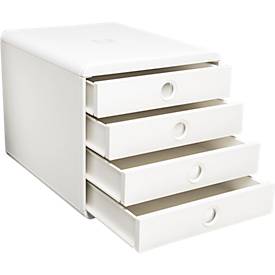 Exacompta Pop Box Schubladenbox, für A4/A4+, aus recyceltem Kunststoff, geschlossene Schubladen, stapelbar, leiser Auszug, 4 Schubladen, weiß
