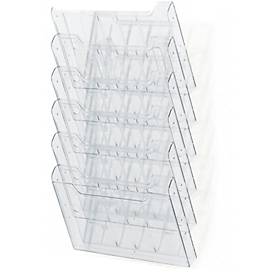 Exacompta Prospekthalter Wanddisplay A4 vertikal, 6 Fächer à 26 mm, montiert geliefert, Befestigung inkl., 25 Jahre Garantie