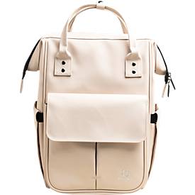 Exacompta Rucksack Exactive®, mattes PU, Laptopfach bis 14″, viele Fächer, 2 Tragegriffe, Trolley-Schlaufe, B 250 x H 380 x T 200 mm, beige