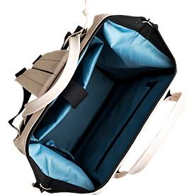 Exacompta Rucksack Exactive®, mattes PU, Laptopfach bis 14″, viele Fächer, 2 Tragegriffe, Trolley-Schlaufe, B 250 x H 380 x T 200 mm, beige