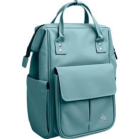 Exacompta Rucksack Exactive®, mattes PU, Laptopfach bis 14″, viele Fächer, 2 Tragegriffe, Trolley-Schlaufe, B 250 x H 380 x T 200 mm, frostblau