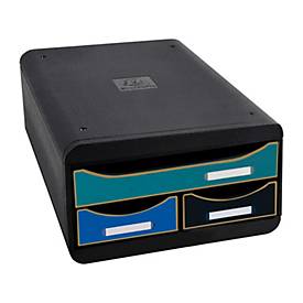 Exacompta Small Box Neo Deco sortiert, 3 Schubladen A4+, leise mit Sicherheitsstopp, stapelbar, 13,5 cm, 25 Jahre