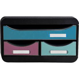 Exacompta Small Box Skandi sortiert, 3 Schubladen A4+, leise mit Sicherheitsstopp, stapelbar, 13,5 cm, 25 Jahre