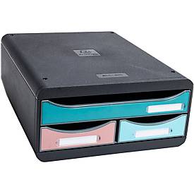 Exacompta Small Box Skandi sortiert, 3 Schubladen A4+, leise mit Sicherheitsstopp, stapelbar, 13,5 cm, 25 Jahre