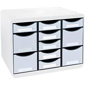 Exacompta Store-Box Multi Black Office Weiß/Harlekin, 11 offene Schubladen (7 flach/4 hoch), leise, 25 Jahre Garantie 