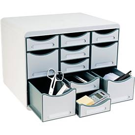 Exacompta Store-Box Multi Black Office Weiß/Harlekin, 11 offene Schubladen (7 flach/4 hoch), leise, 25 Jahre Garantie 