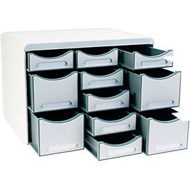 Exacompta Store-Box Multi Black Office Weiß/Harlekin, 11 offene Schubladen (7 flach/4 hoch), leise, 25 Jahre Garantie 