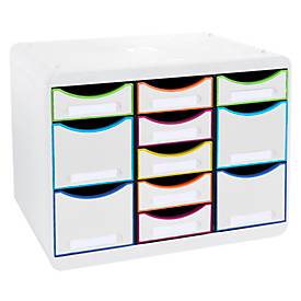 Exacompta Store-Box Multi Iderama Regenbogen, 11 offene Schubladen (7 flach/4 hoch), leise, stapelbar, 25 Jahre Garantie Fragen Erklären