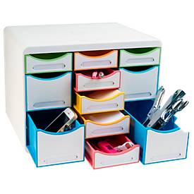 Exacompta Store-Box Multi Iderama Regenbogen, 11 offene Schubladen (7 flach/4 hoch), leise, stapelbar, 25 Jahre Garantie Fragen Erklären