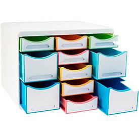 Exacompta Store-Box Multi Iderama Regenbogen, 11 offene Schubladen (7 flach/4 hoch), leise, stapelbar, 25 Jahre Garantie Fragen Erklären