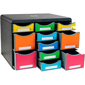 Exacompta Store-Box Multi Office Schwarz, 11 offene Schubladen (7 flach/4 hoch), leise, stapelbar, 25 Jahre Garantie