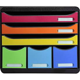 Exacompta STOREBOX Iderama Regenbogen, 6 offene Schubladen A4+ quer, 27 cm tief, leise, Sicherheitsstopp, stapelbar