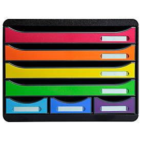 Exacompta STOREBOX Iderama Regenbogen, 7 offene Schubladen A4+ quer, 27 cm tief, leise Auszüge, Sicherheitsstopp, 25 Jahre