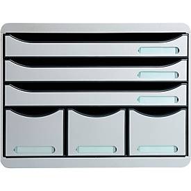 Exacompta STOREBOX Office Lichtgrau, 6 offene Schubladen A4+ quer, 27 cm tief, leise, Sicherheitsstopp, stapelbar