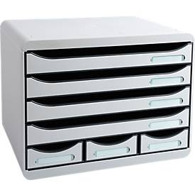 Exacompta STOREBOX Office Lichtgrau, 7 offene Schubladen A4+ quer, 27 cm tief, leise, Sicherheitsstopp, stapelbar, 25 Jahre