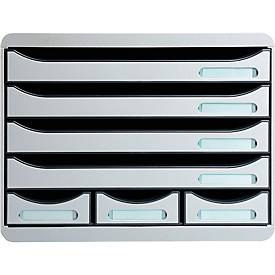 Exacompta STOREBOX Office Lichtgrau, 7 offene Schubladen A4+ quer, 27 cm tief, leise, Sicherheitsstopp, stapelbar, 25 Jahre