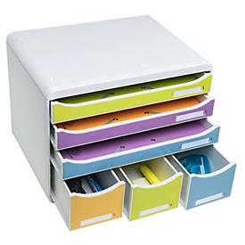 Exacompta STOREBOX Pop N'Co, 6 offene Schubladen (3 flach/3 hoch) A4+, 27 cm tief, leise, Blauer Engel, 25 Jahre