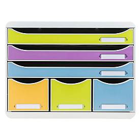 Exacompta STOREBOX Pop N'Co, 6 offene Schubladen (3 flach/3 hoch) A4+, 27 cm tief, leise, Blauer Engel, 25 Jahre