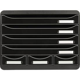 Exacompta STOREBOX Schwarz Glossy, 7 offene Schubladen A4+ im Querformat, 27 cm tief, leise, Sicherheitsstopp, 25 Jahre