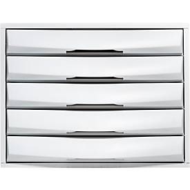 Exacompta THE BOX Schubladenbox A4/A4+ 5 Schübe geschlossen, Office-Lichtgrau, leiser Lauf mit Sicherheitsstopp