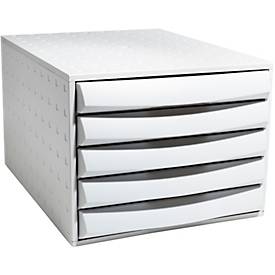 Exacompta THE BOX Schubladenbox A4/A4+ 5 Schübe geschlossen, Office-Lichtgrau, leiser Lauf mit Sicherheitsstopp