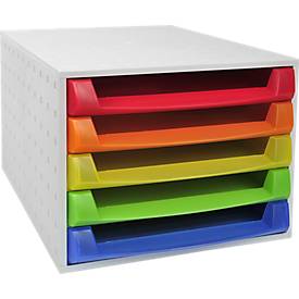 Exacompta THE BOX Schubladenbox A4/A4+ 5 Schübe offen, Linicolor Regenbogen, leise, Sicherheitsstopp
