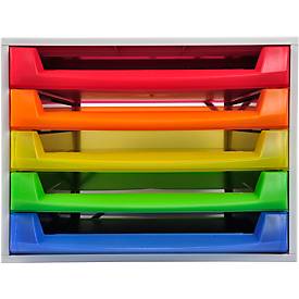 Exacompta THE BOX Schubladenbox A4/A4+ 5 Schübe offen, Linicolor Regenbogen, leise, Sicherheitsstopp