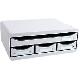 Exacompta TOOLBOX Lichtgrau, Ablagemodul A4+ mit 4 Schubladen, 27 cm tief, 13,5 cm hoch, stapelbar, 25 Jahre