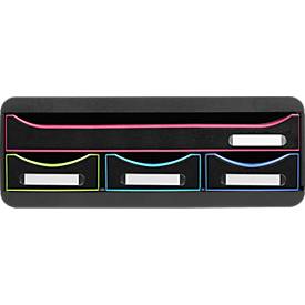 Exacompta TOOLBOX Schwarz/Harlekin, Ablagemodul A4+ mit 4 Schubladen, 27 cm tief, 13,5 cm hoch, stapelbar, 25 Jahre