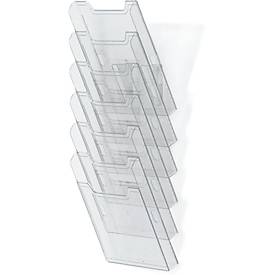 Exacompta Wandprospektständer A4 vertikal 6 Fächer kristallklar, 26 mm Fülltiefe, Wandmontage inkl., 25 Jahre Garantie
